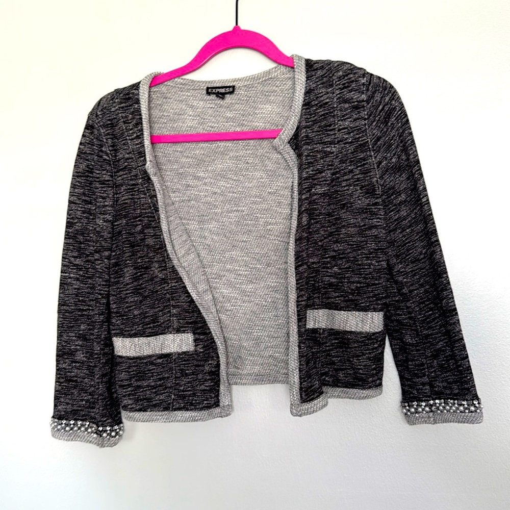 Dark gray heathered sweater blazer